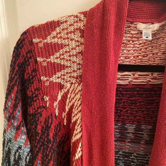 Ecote Red, Blue, Black Chevron Open Cardigan Sweater, Size M - Picture 2 of 4